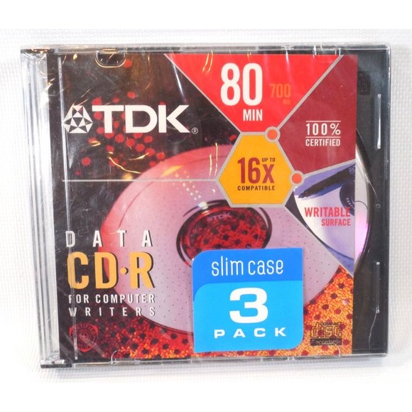 TDK DATA CD-R Compact Data Discs 80-minute 700MB BRAND NEW FACTORY SEALED 3 PACK - Picture 1 of 2